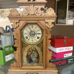 Antique Pansy Grandfather Wall Clock 
