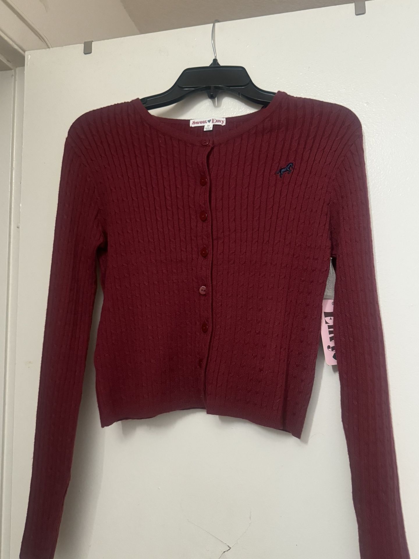 burgundy cardigan