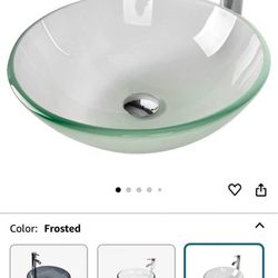 Bathroom Vessel Sink, Tempered Glass Vanity Round Bowl with Chrome Faucet and drain Set