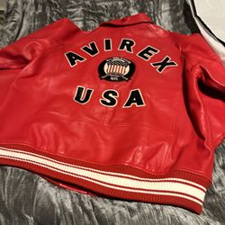 red avirex leather jacket size large