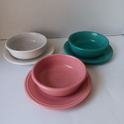 vintage fiesta Fiestaware Soup And Sandwich Bowl And Plate. 6pc Set. Made USA