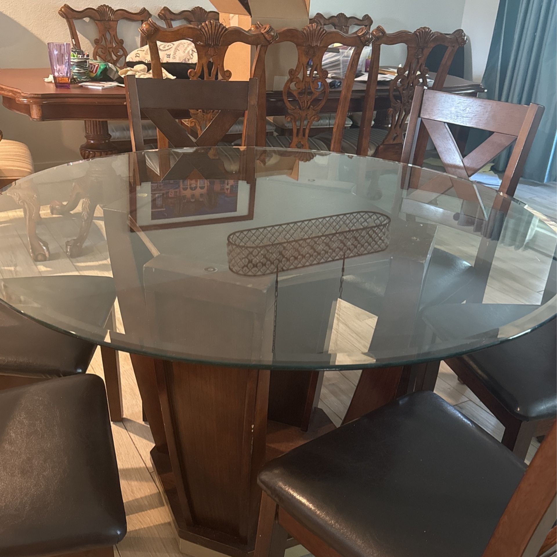 Glass Top Table 48” With 4 Chairs