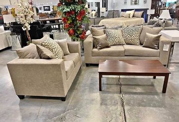 (NEW IN BOX)-  Beige Sofa & Loveseat With Pillows Finance Available $54 down pmt only!!👑