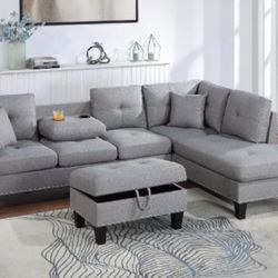 BRAND NEW 3PCS SECTIONAL SOFA SET WITH OTTOMAN AND ACCENT PILOWS INCLUDED $389