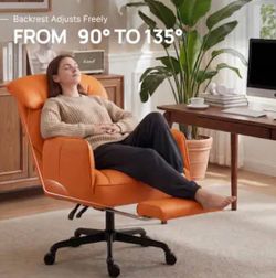 Dowinx - Cross Legged Office Chair with Pivoting Armrests,Criss Cross Chair with Footrest and Reclining Backrest - Orange