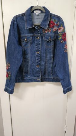 Coldwater Creek Embroidered Floral Denim Jean Jacket