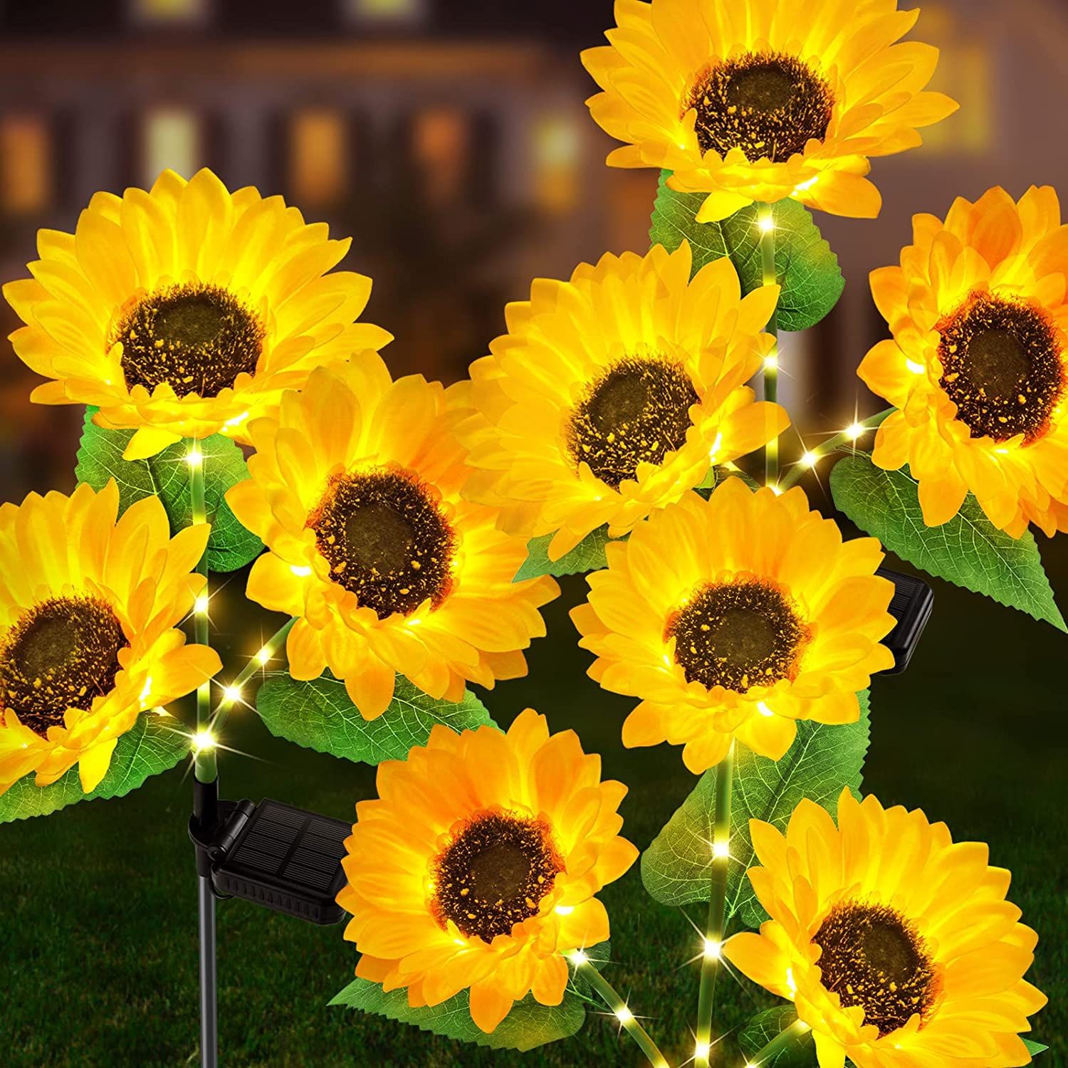 Solar Outdoor Lights Garden Decor, Upgraded 3 Pack Solar Garden Lights with 9 Realistic Sunflower Lights, Waterproof Outdoor Solar Lights for Yard Pat