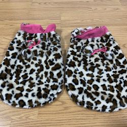 2 Twin Medium Size Leopard Dog Coats With Tassels And Bows