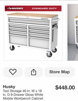 Tool Storage 46 in. W x 18 in. D 9-Drawer Gloss White Mobile Workbench Cabinet