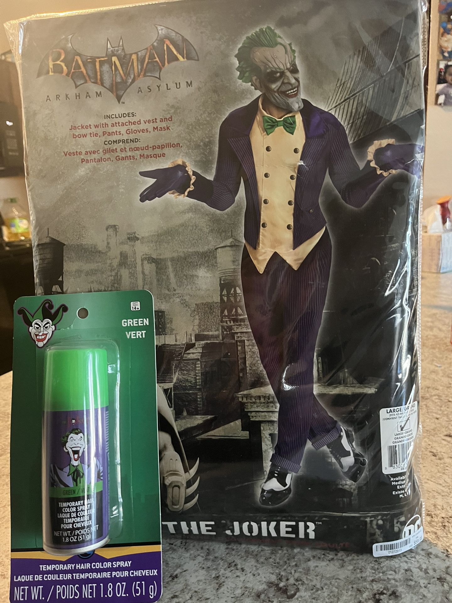 Complete Joker Costume & GREEN Hairspray 