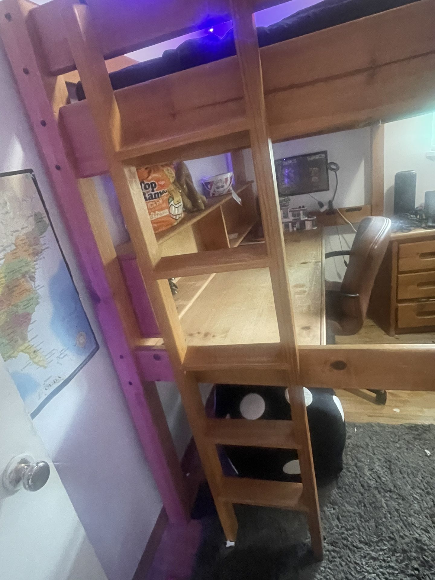 TWIN WOODEN LOFT BED WITH DESK - $50