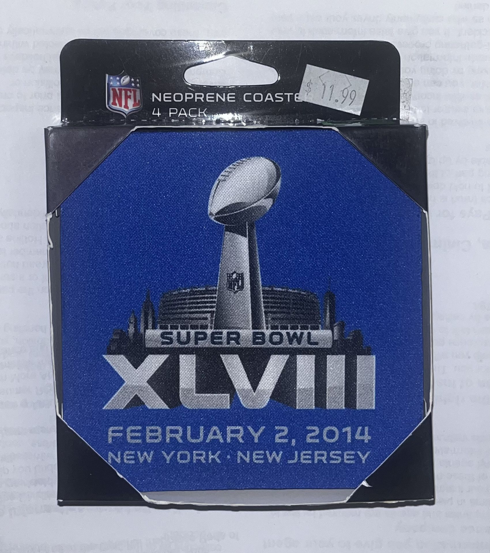 Super Bowl XLVIII Coaster Set 4-Pack NFL 2014 Seahawks Broncos NY NJ NOS