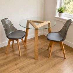 Modern Glass Bistro Table + 2 Acrylic Chairs Set