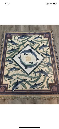 Vintage Tapestry Throw Blanket Porpoise Dolphins. RARE!
