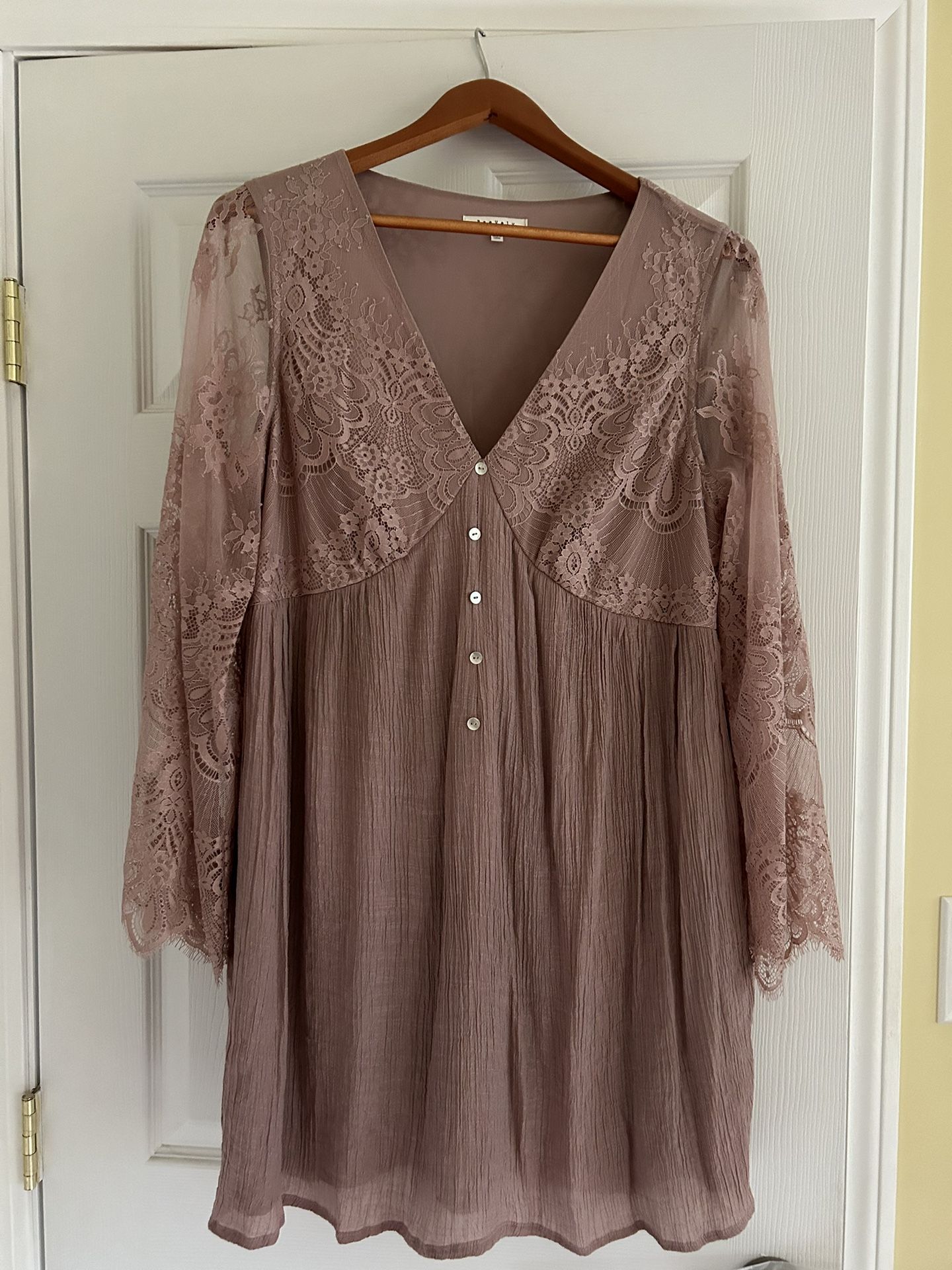 Baevely Dress Babydoll Lace Dress Pink Sheer Lined Size L Boho WhimsyGoth