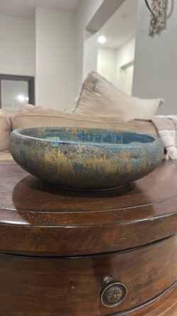 Large Handcrafted Turquoise Pottery Bowl – 12” Decorative Centerpiece