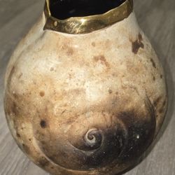 Hand Signed Sara Lund Face Vase Studio Pottery Metallic Accents 1990 Swirl Woman