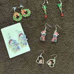 Lot Of Five Christmas Earrings 