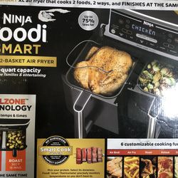 Ninja - Foodi 6-in-1 10-qt. XL 2-Basket Air Fryer with DualZone Technology & Smart Cook System - Black New Open Box 
