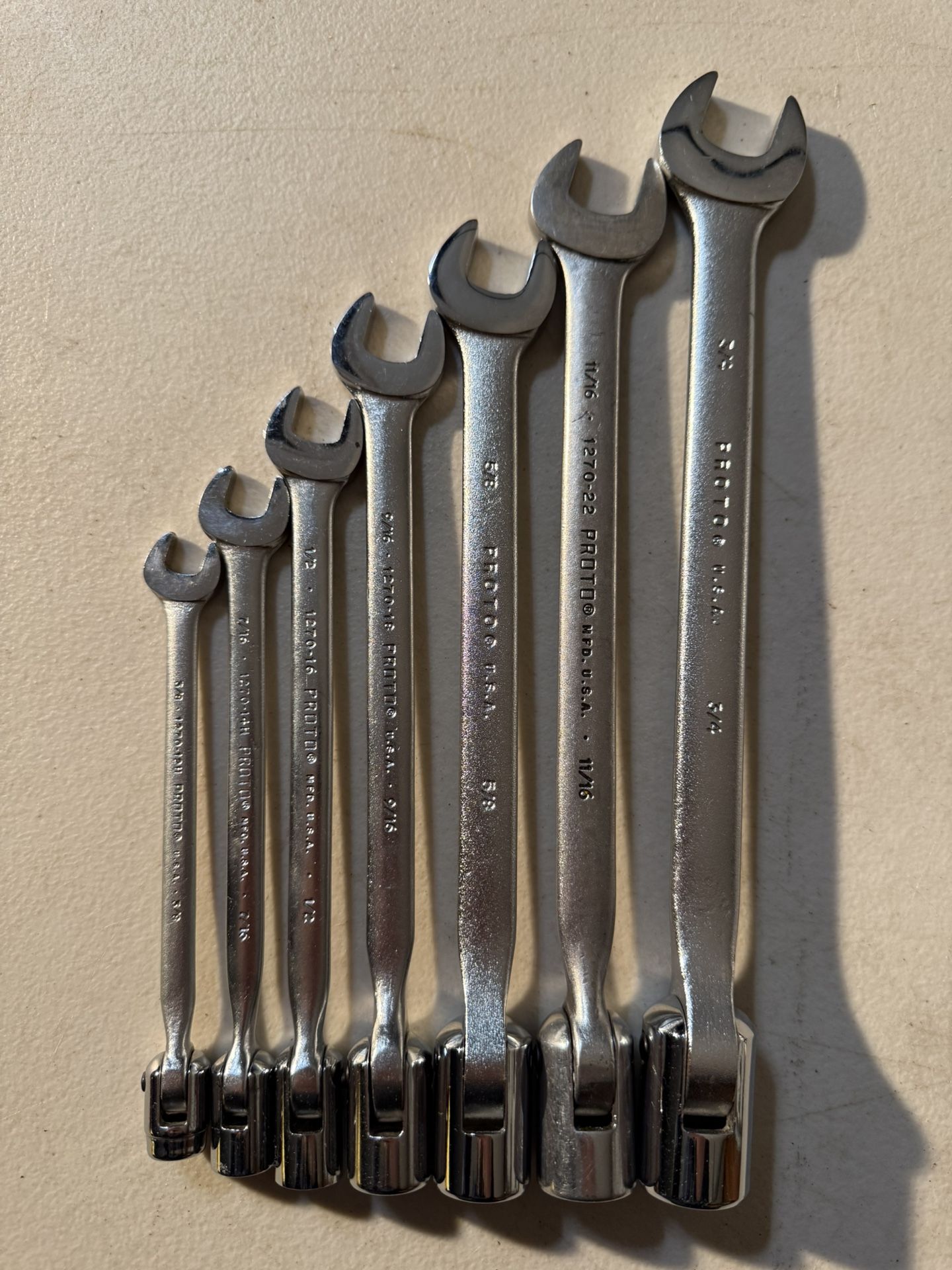 Proto 7pc Combo Wrench Set Socket End 12 point 3/8” - 3/4”