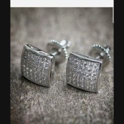 Hip Hop Dazzling Bling Stud Earrings For Men Women Luxury Golden Micro Pave Cubic Zircon Square  Earrings