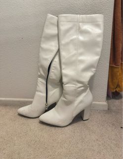 White Knee-High Heeled Boots