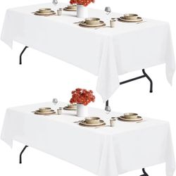 IVAPUPU 2PCS White Table Cloth for Rectangle Table - 60 x 102 Inch Tablecloths Rectangular Cloths Waterproof Washable Wrinkle Resistant for 6 FT Table