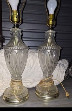 Pair Mid Centry Clear Glass Table Lamps