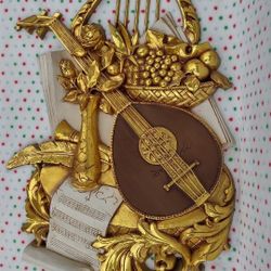 1971 SYROCO #7236 Music Theme Fruit Wall Hanging Plaque Vintage Mandolin Harp