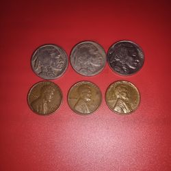 1937-D Mint,1928 And 1923 No Mint Buffalo Nickels,1945 Wheat Penny No Mint Mark,Double Died,"L" Error,1941 And 1942 Wheat Pennies No Mint Marks, 