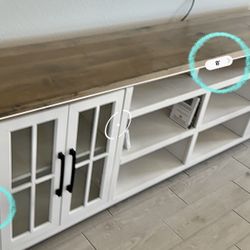 8 Foot Long TV console and shelves With Glass Cabinets