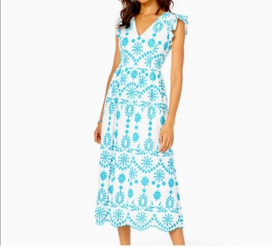 Lilly Pulitzer $328 Lillyanne Neon Turquoise Oasis Tie Back Midi Dress