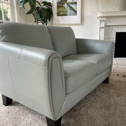 Set Of Light Blue/gray Leather Sofa Set With Love Seat