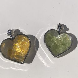 Gemstone Heart Pendant Locket Citrine Or Peridot August Birthstone Birthday Birth month Crystal Gift 