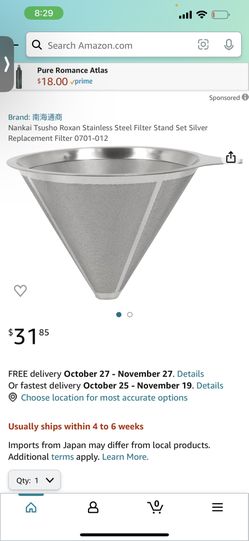 Nankai Tsusho Roxan Stainless Steel Filter Stand Set Silver Replacement Filter 0701-012