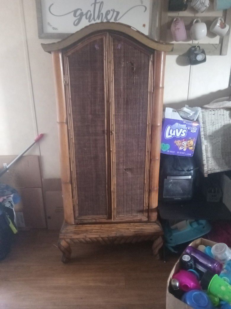 Vintage Wicker And Bamboo Cabinet Only 2 Ever Made 