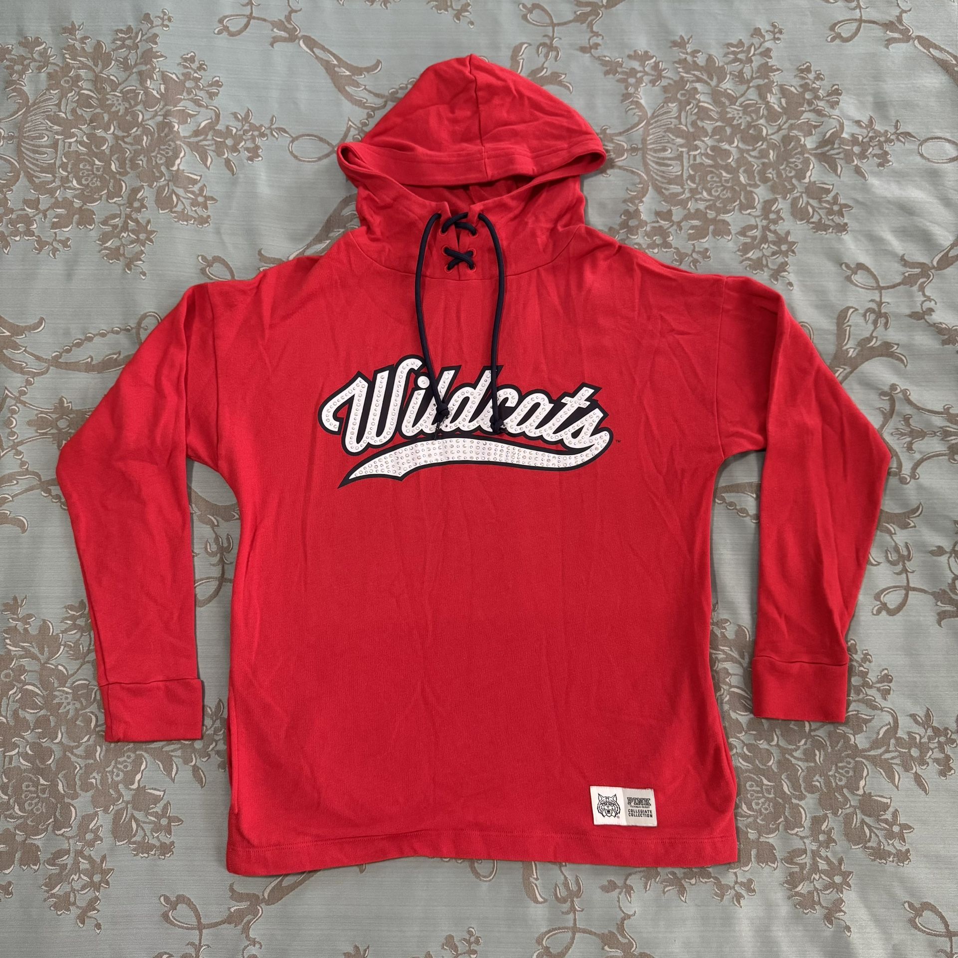 Victoria's Secret PINK Wildcats Red White Black Bling Pullover Hoodie Size Small