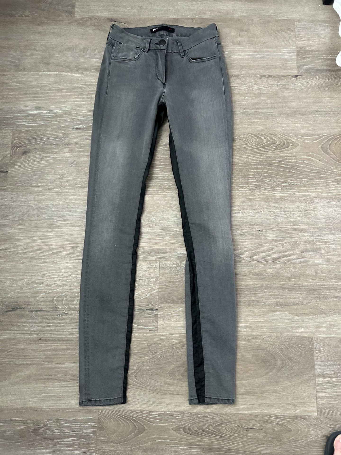 NWOT 3x1 Gray With Black Leather Tuxedo Stripe Size 25 Jeans
