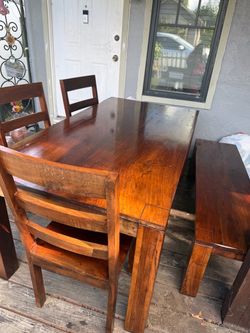Solid Wood Dining Table with Chairs and Bench