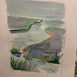 9 By 11 Inch Watercolor Artwork On Heavyweight Paper, Water And Marsh Areas W/ Other Accents 