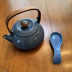 Blue Tea Kettle And Spoon Rest