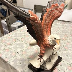 Wings Open Eagle On Tree In Snow Eagles Wood Base