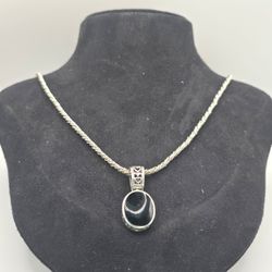 Sterling Silver 925 Pendant Necklace 21" 19.3g Black Stone