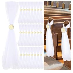 22 Set Wedding Pew Bows Wedding Aisle Decorations 31.5 Inch with Artificial Rose Flowers for Church Chair Bench Pew Aisle Decor