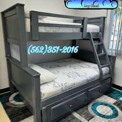 Twin Full Grey Bunk Bed With Trundle Cama Bonita Nueva 