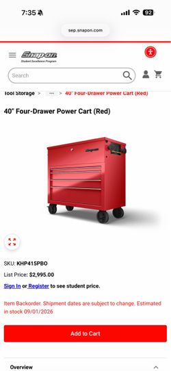 Snap-on 40" Four-Drawer Power Cart Red