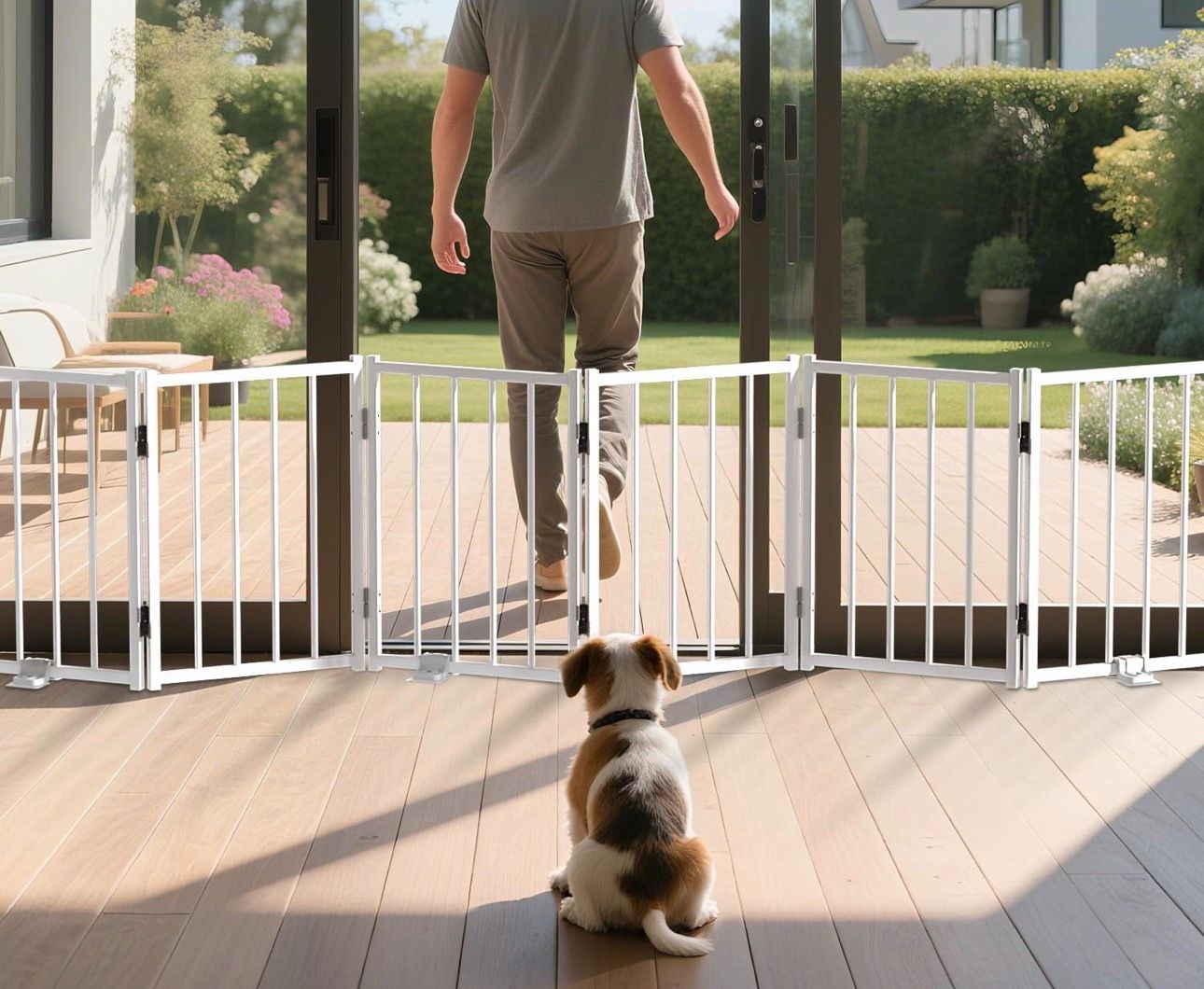 Foldable Freestanding Dog Gate – 16.5” Metal Pet Fence for Doorways & Stairs (White)