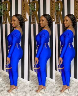 Royal Blue Puffy Sleeves Jumpsuit