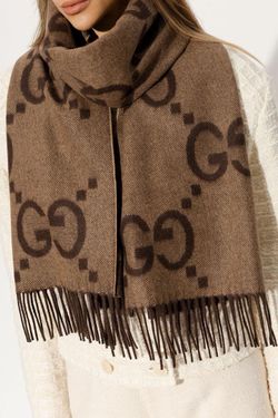 Gucci GG Monogram Fringed Wool Scarf