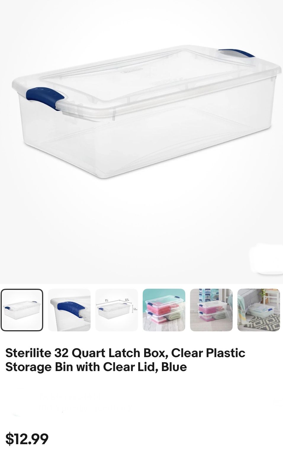 🪼$4 CADA UNO Sterilite 32 Quart Latch Box, Clear Plastic Storage Bin with Clear Lid🆕20 available